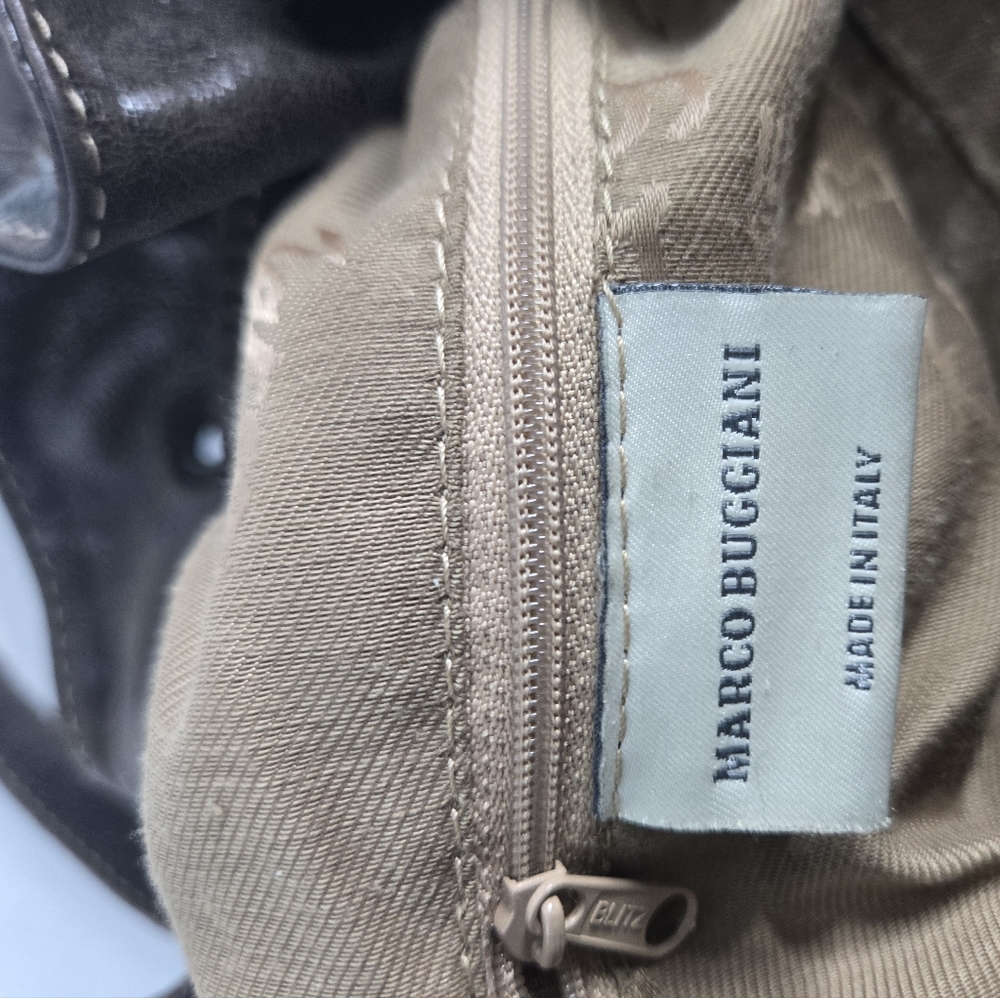 Marco Buggiani Brown Leather Drawstring Tote Bag - image 9